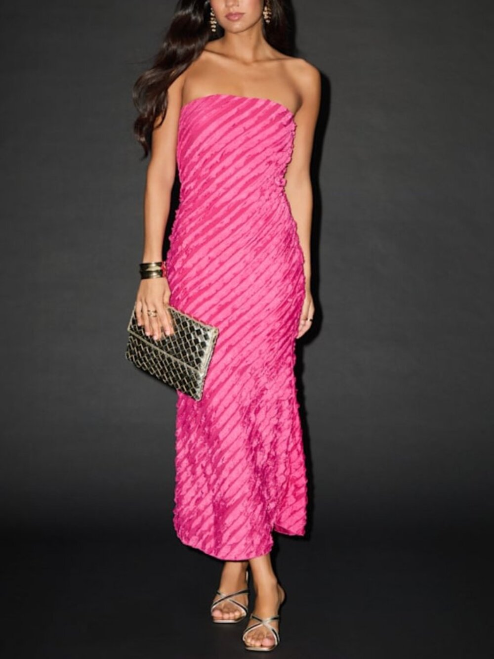 Lulus Faelyn Magenta Strapless Ruffled Midi Dress Pink - Size M